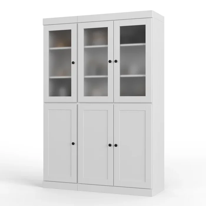 100% Solid Wood 48.5″ Pantry China Cabinet, Frosted Glass & Shaker Doors