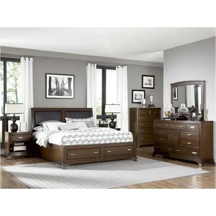 104-313-st American Drew Furniture Essex Queen Leather Accent Bed With Storage Footboard