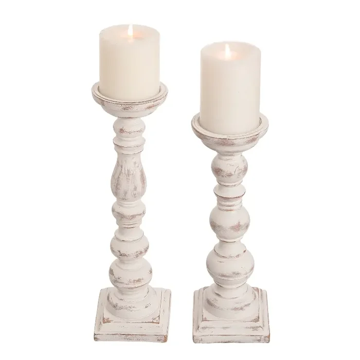 11″ Resin White Wash Taper Candle Holder
