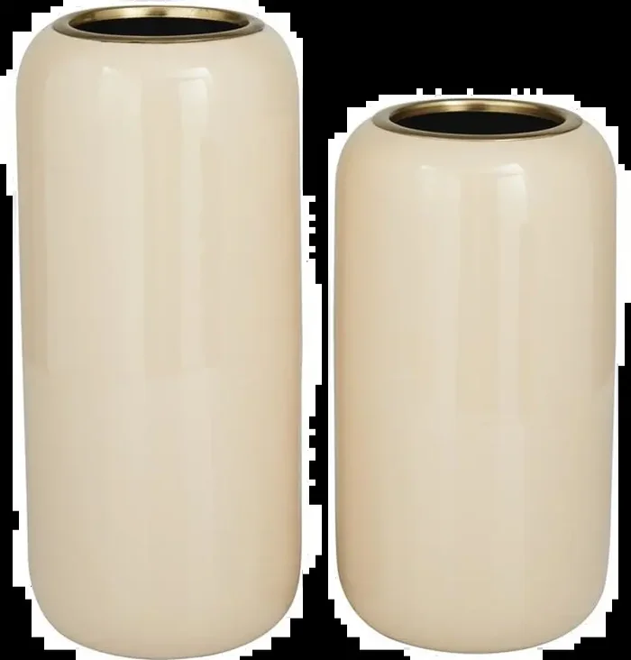 11 Inch Cream and Gold Metal Vase