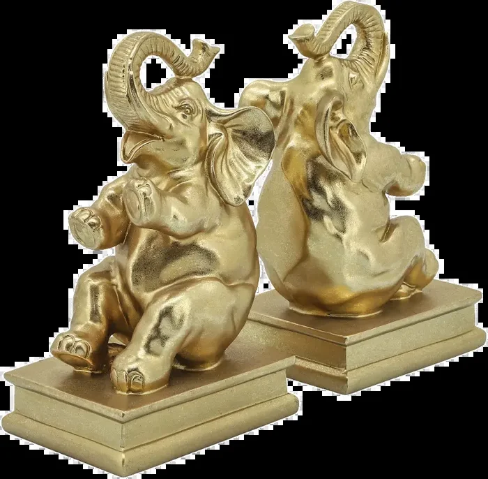 11 Inch Gold Elephant Bookend Pair