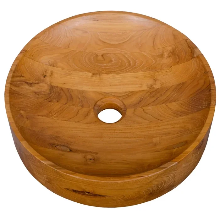 16 Inch Teak Wood Washbasin with Smooth Finish and Rounded Corners