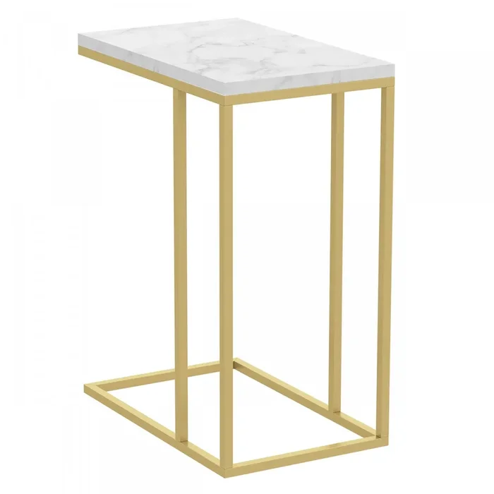 19” C-Shaped Marble Gold Metal End Table With Metal Frame – Multicolour | Table de bout en forme de C de 19 po en marbre et métal doré avec armature en métal – multicolore