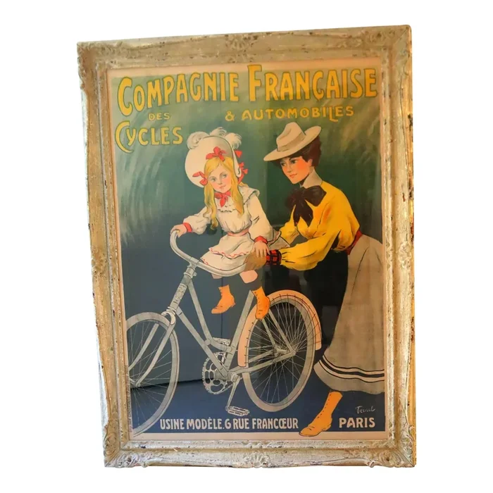 1910s Antique Fernand Fernel – ‘Compagnie Francaise Des Cycles & Automobiles’ Framed France