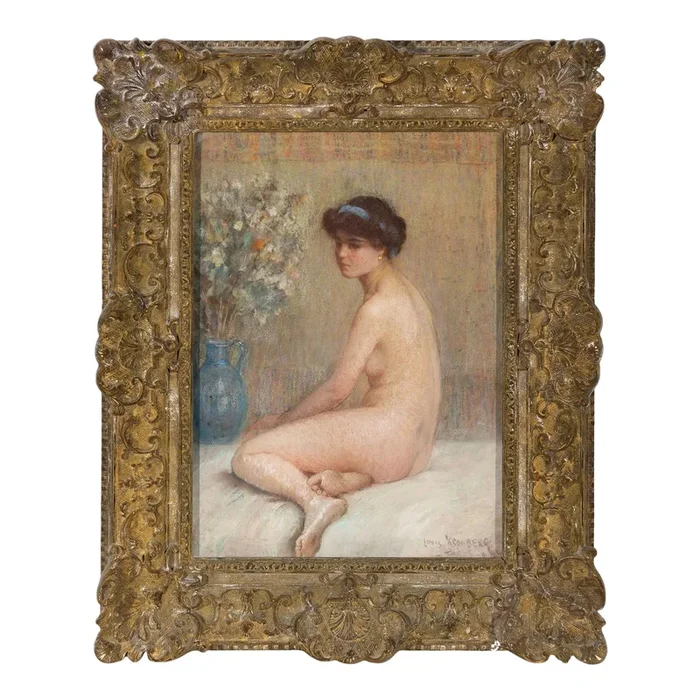 1910s Louis Kronberg Pastel Seated Nude Museum Provenance, Framed