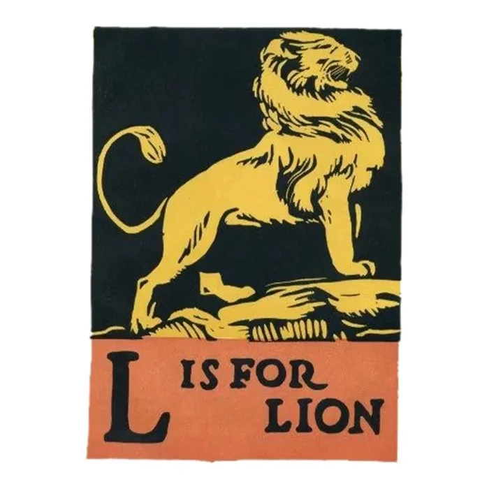 1920s, L Is for Lion Print, Original Vintage Children’s Print, Lithograph, ABCs