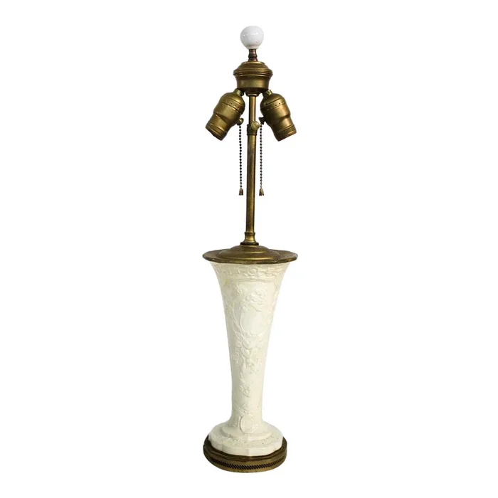 1940s Vintage White Porcelain and Brass Lenox Lamp