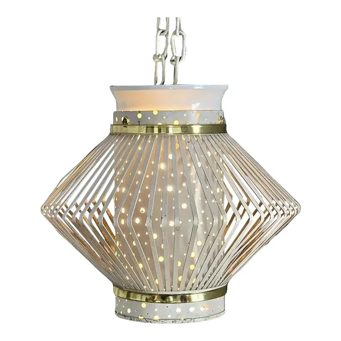 1950s Atomic Space Age Pierced Metal Pendant Light