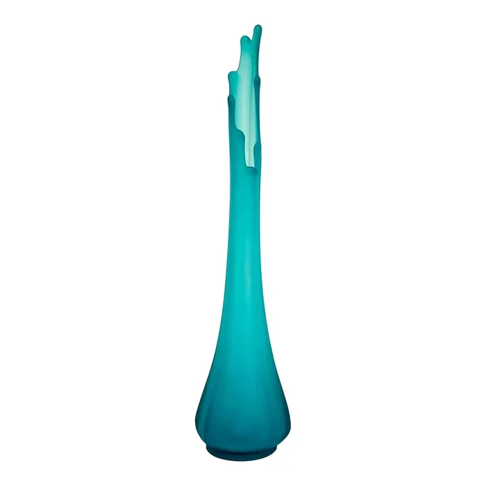 1950s Vintage Mid Century Turquoise/ Cerulean Blue Frosted (Sea Glass) Tall Vase
