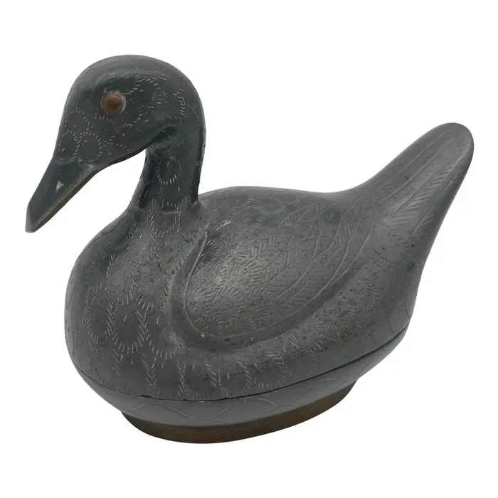 1960s Vintage Pewter Duck Trinket Box