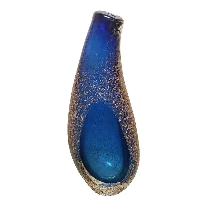1970’s Italian Murano Style Mandruzatto Sommerso Cobalt/Clear Glass Textured Vase