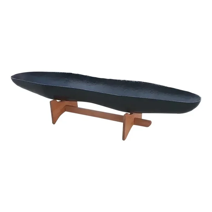 1970s Black Fiberglass Ap Peanut Planter With Mahogany Wooden Base Styled After John Follis