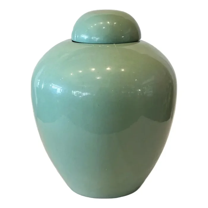 1970s Celadon Green Glazed Ginger Jar