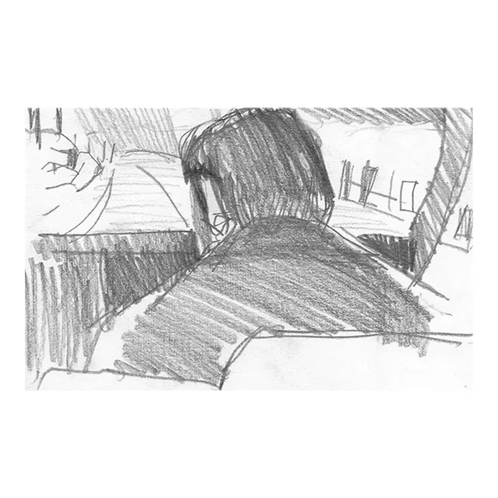 1970s Drawing of Man Riding in a Car