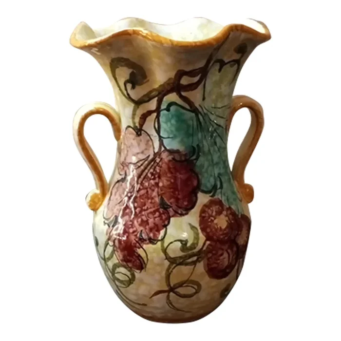 1970s Hand Painted Amphora Vase Made in Italy