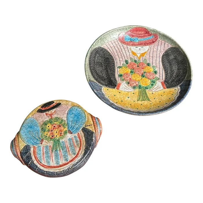 1970s Italian Large Plate and Small Platter Set- 2 Pieces