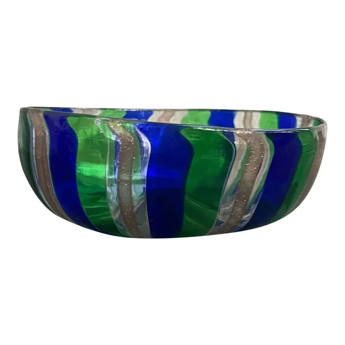 1970s Linea Valentina Murano Italy Bowl in Blue Green Gold
