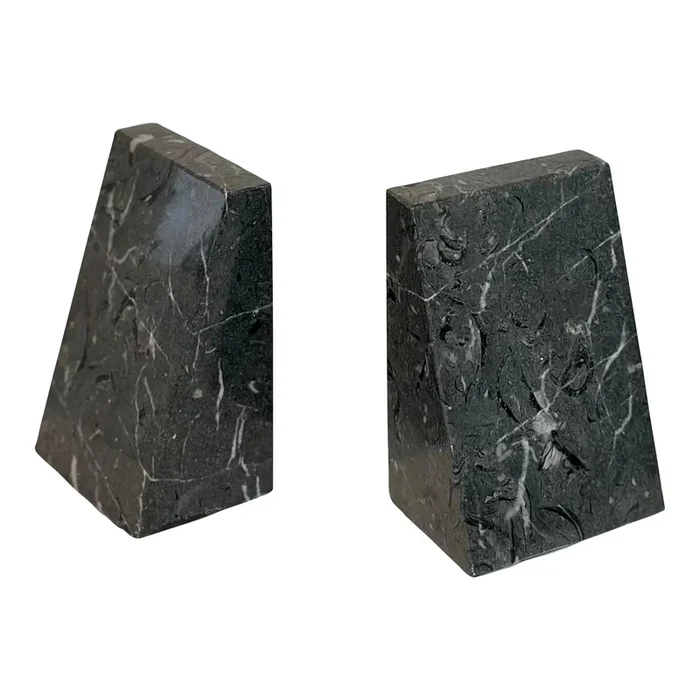 1970s Vintage Triangular Grey Marble Stone Bookends – a Pair