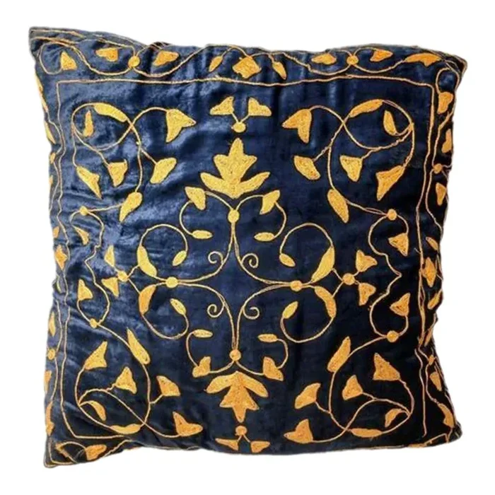 1980s Blue Velvet With Gold Embroidery and Fleur De Lis Design