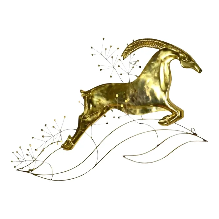 1980s Rare Curtis Jere Brass Leaping Gazelle Wall Sculpture
