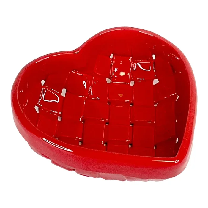1980s Vintage Boho Chic Ceramic Wicker Weave Valentine Heart Bowl