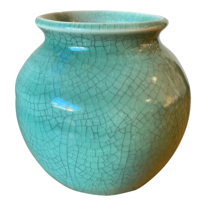 1990s Celadon Crackle-Glazed Vase, Signed Bk, Studio Pottery