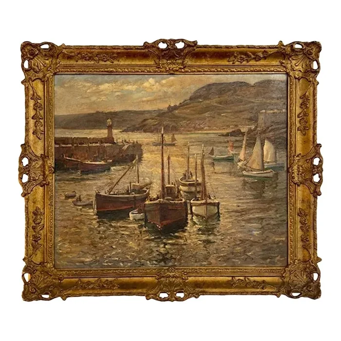 19th Century Dutch Oil on Canvas Painting of a Harbor