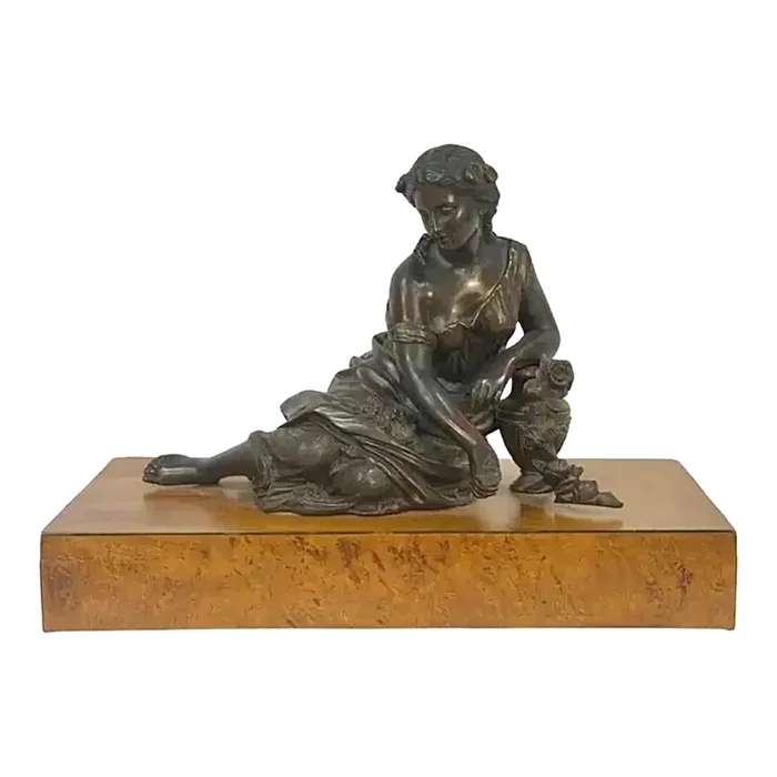 19th Century French Bronze Woman With Flowers Sculpture