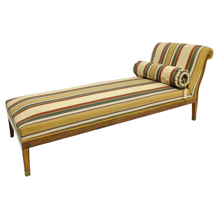 19th Century Louis XVI style chaise longue in wooden with boxwood inlays