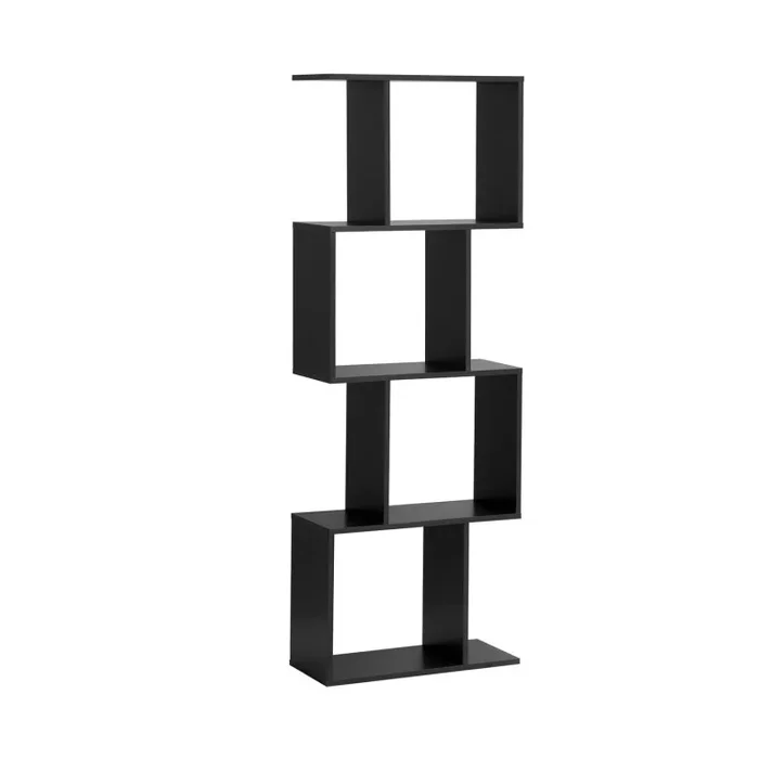 2/3/4 Tiers Wooden S-Shaped Bookcase for Living Room Bedroom Office