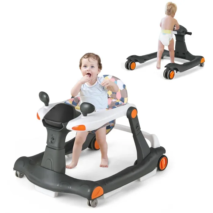 2-in-1 Foldable Activity Push Walker with Adjustable Heights