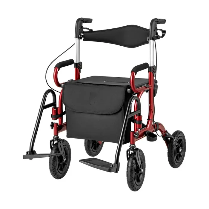 2-in-1 Foldable Rollator Walker with Seat abd 9 Inch Pneumatic Tires for Seniors