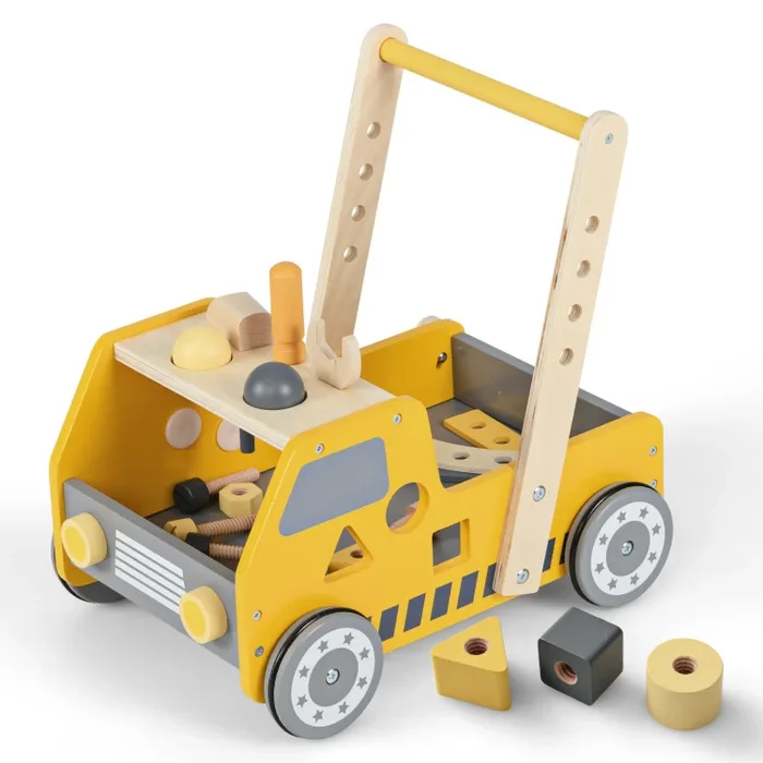 2-in-1 Wooden Baby Walker with Adjustable Speed and Bottom Storage