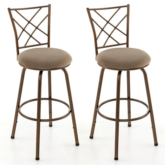 2 Pieces Swivel Plush Fabric Cushioned Bar Stool Set