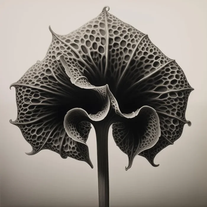 20′ X 20′ ‘Asplenium Scolopendrium’ Flower – Black and White Limited Edition Botanical Photography Print, Organic Modern, Unframed