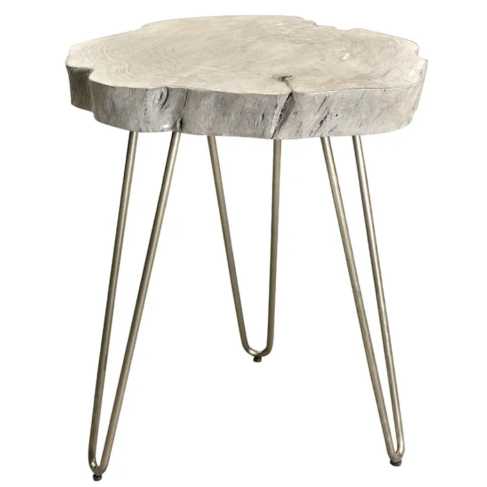20″ Nila End Table, Acacia Stump Top, Metal Legs