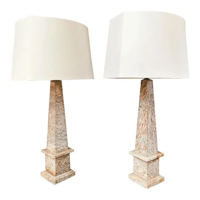 20th Century Marble Obelisk Table Lamps – a Pair