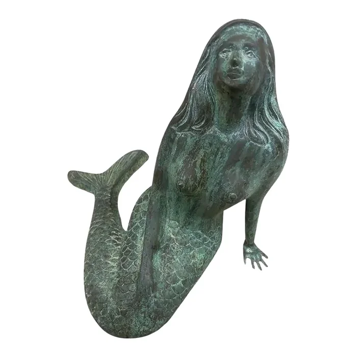 20thc Patinaed Bronze Mermaid Statue