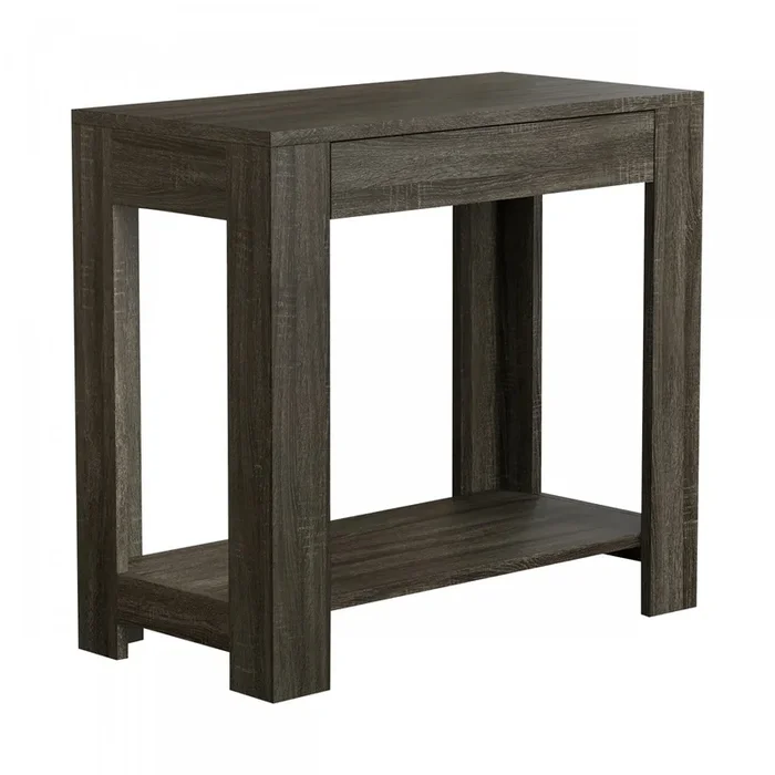 24” Classic Narrow Accent Table With Hidden Storage & Lower Shelf – Dark Grey | Table d’appoint étroite classique de 24 po avec rangement dissimulé et tablette inférieure – gris foncé