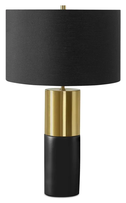 25″ Black and Gold with Drum Shade Table Lamp|Lampe de table de 25 po noire et dorée avec abat-jour cylindrique