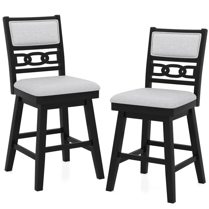 25 Inch Bar Stools Set of 2 with Upholstered Backrest and 360° Rotation Seat