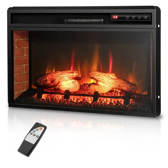 26 Inch Recessed Freestanding Fireplace Heater with 3-Level Flame and 6H Timer