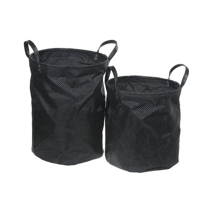 2pc Textilene Round Storage Basket with Handles Black|2 paniers de rangement ronds noirs en toile de polyester plastifié avec poignées