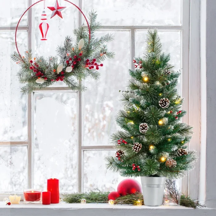 3 FT Battery-Operated Tabletop Holiday Decoration with 81 PVC and Pine Needles