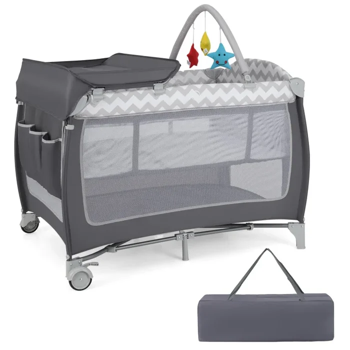 3-in-1 Portable Baby Playard with Zippered Door and Toy Bar