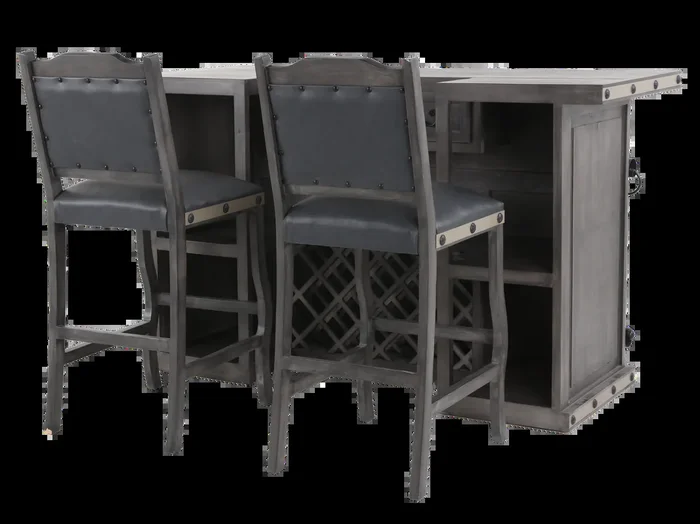 3-Piece Rustic Bar Set with Storage & Barstools