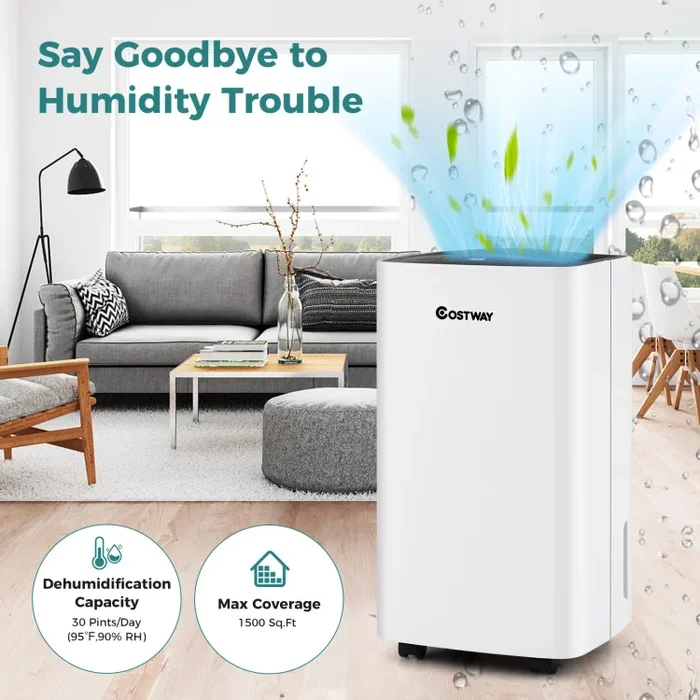 30 Pints 1500 Sq. ft Portable Dehumidifier For Medium To Large Spaces