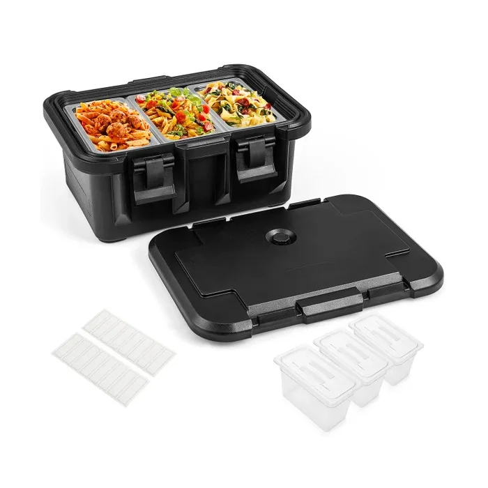 31 QT Insulated Food Pan Container with 3 Transparent One-Third Pans with Lids