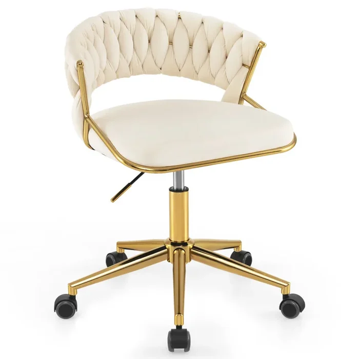 360° Height Adjustable Swivel Upholstered Desk Computer Chair with Hand-woven Back