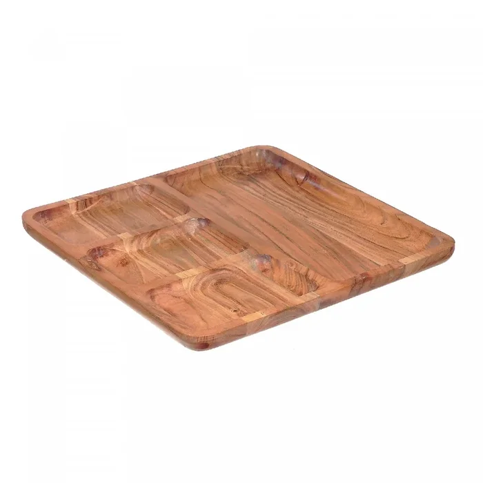4 Section Wooden Square Serving Tray Dinnerware|Plateau de service carré en bois à 4 compartiments